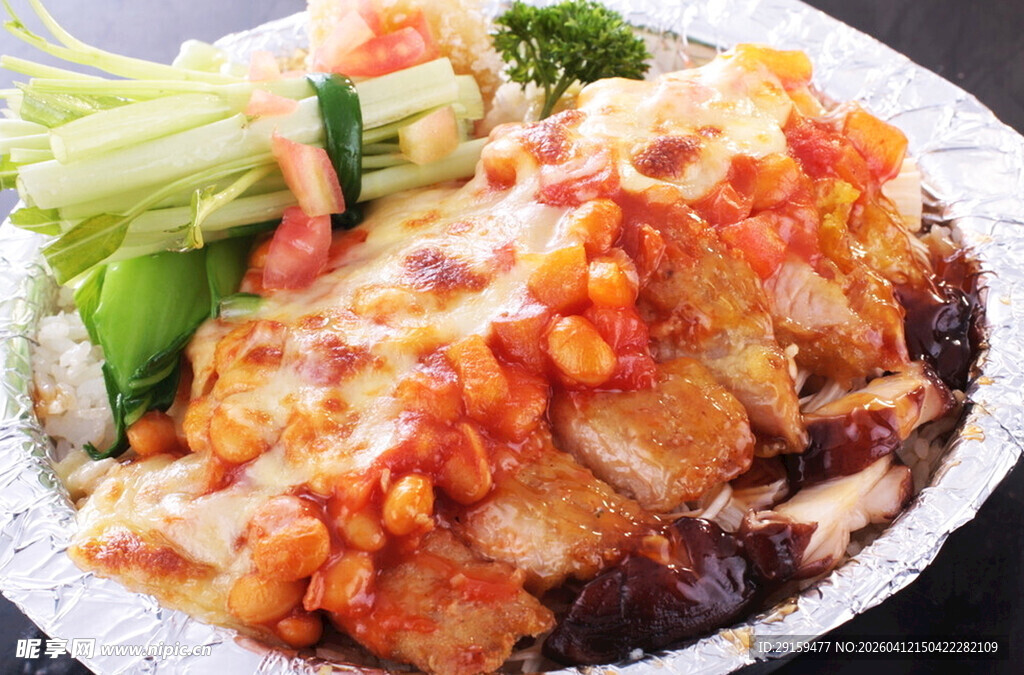 美味烤鸡排蔬菜米饭套餐