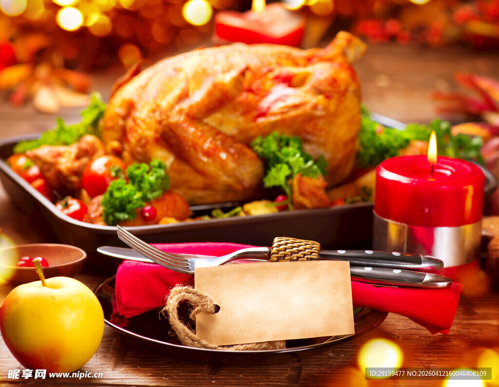 节日烤鸡美食摆盘