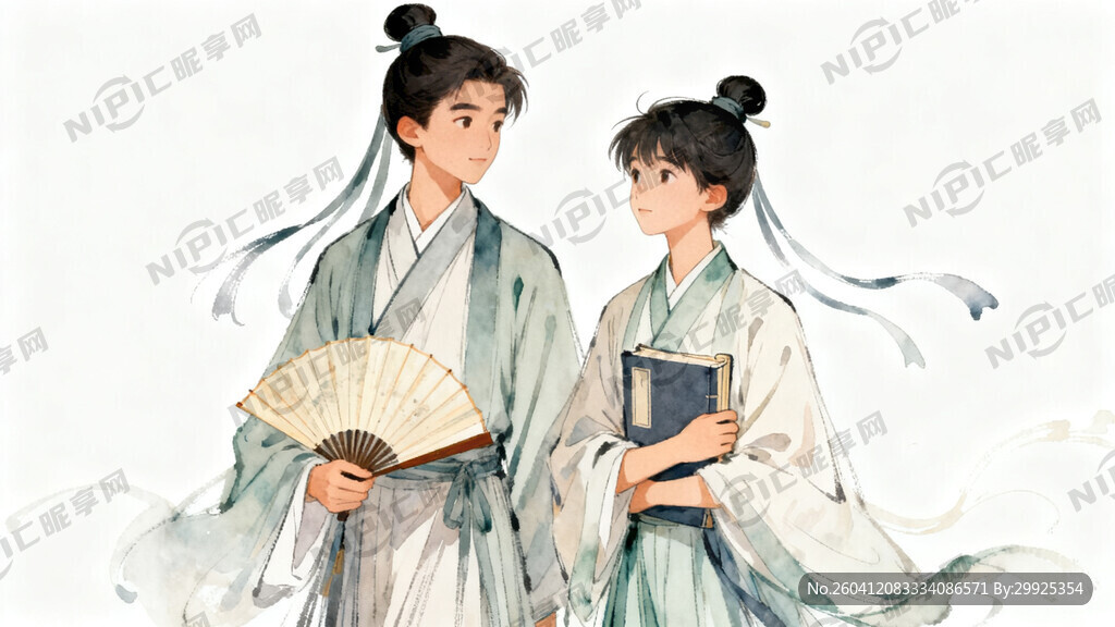 两个学生 背景白色