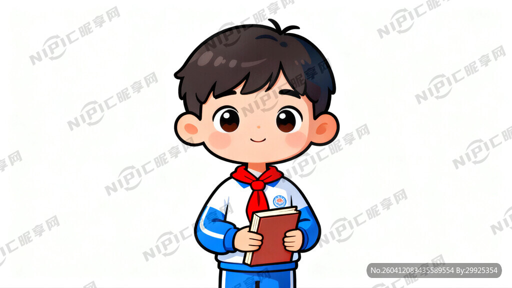 卡通小学生 背景白色