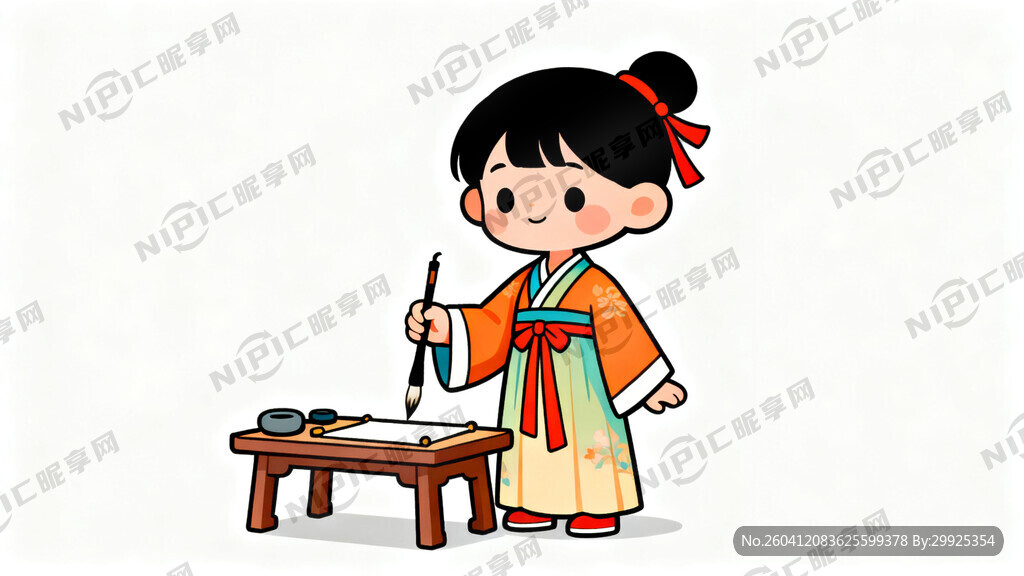 卡通女小学生 背景白色