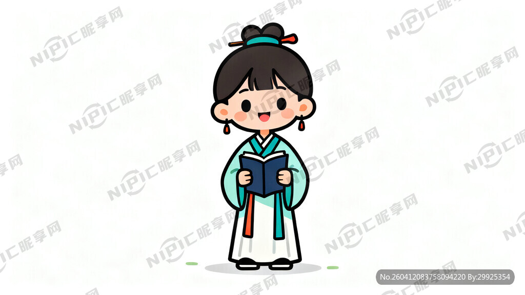 卡通女学生 背景白色