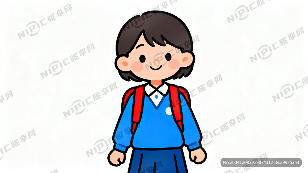现代小学生 背景白色