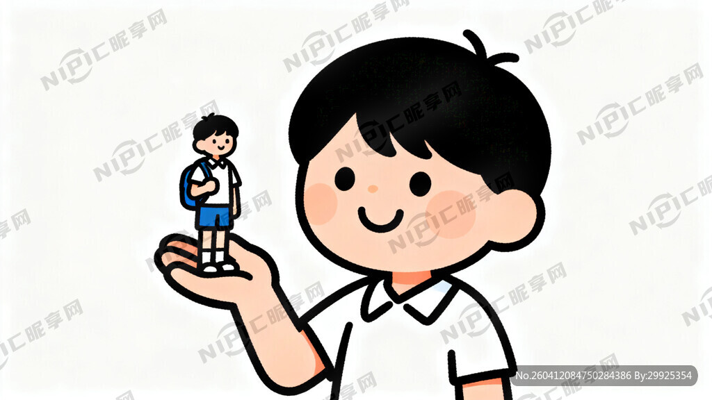 左手抬起学生 背景白色