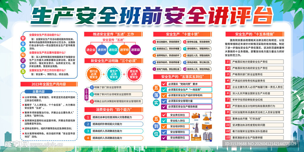 生产安全班前安全讲评台展板