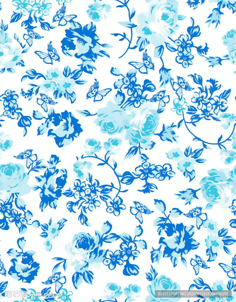 蓝白花卉精致图案纹理