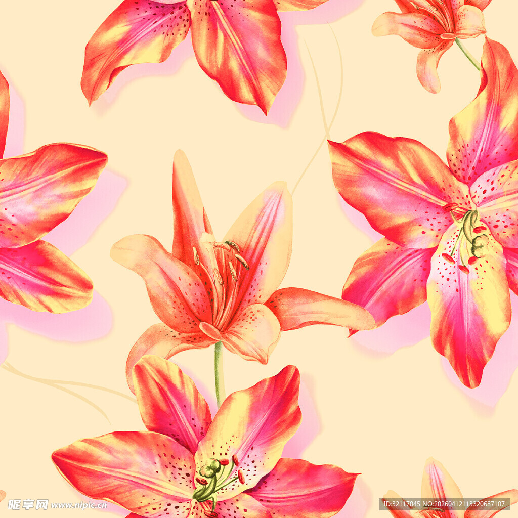 绚丽多彩百合花图案背景