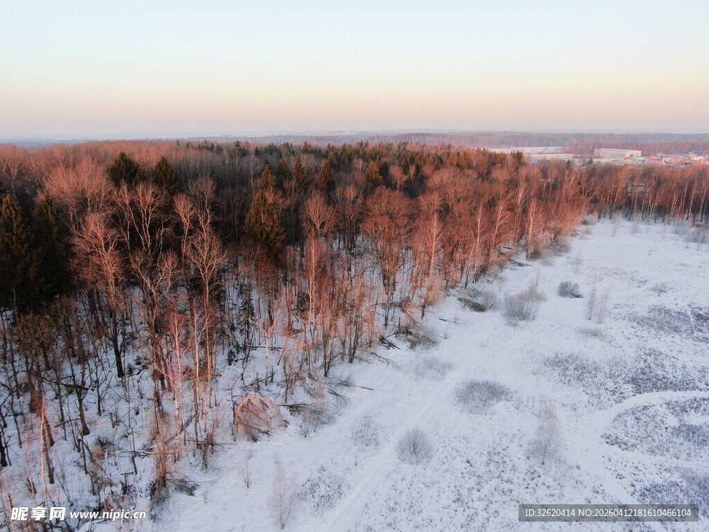冬日雪林河畔美丽风光