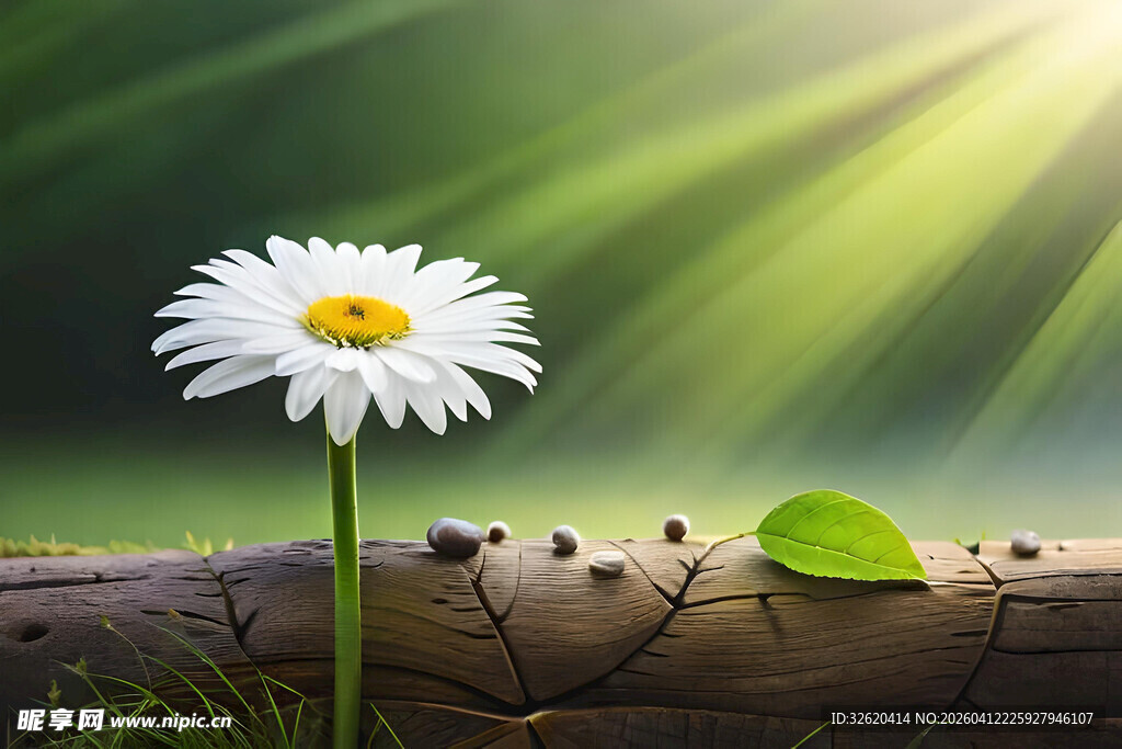 阳光下的雏菊与绿叶