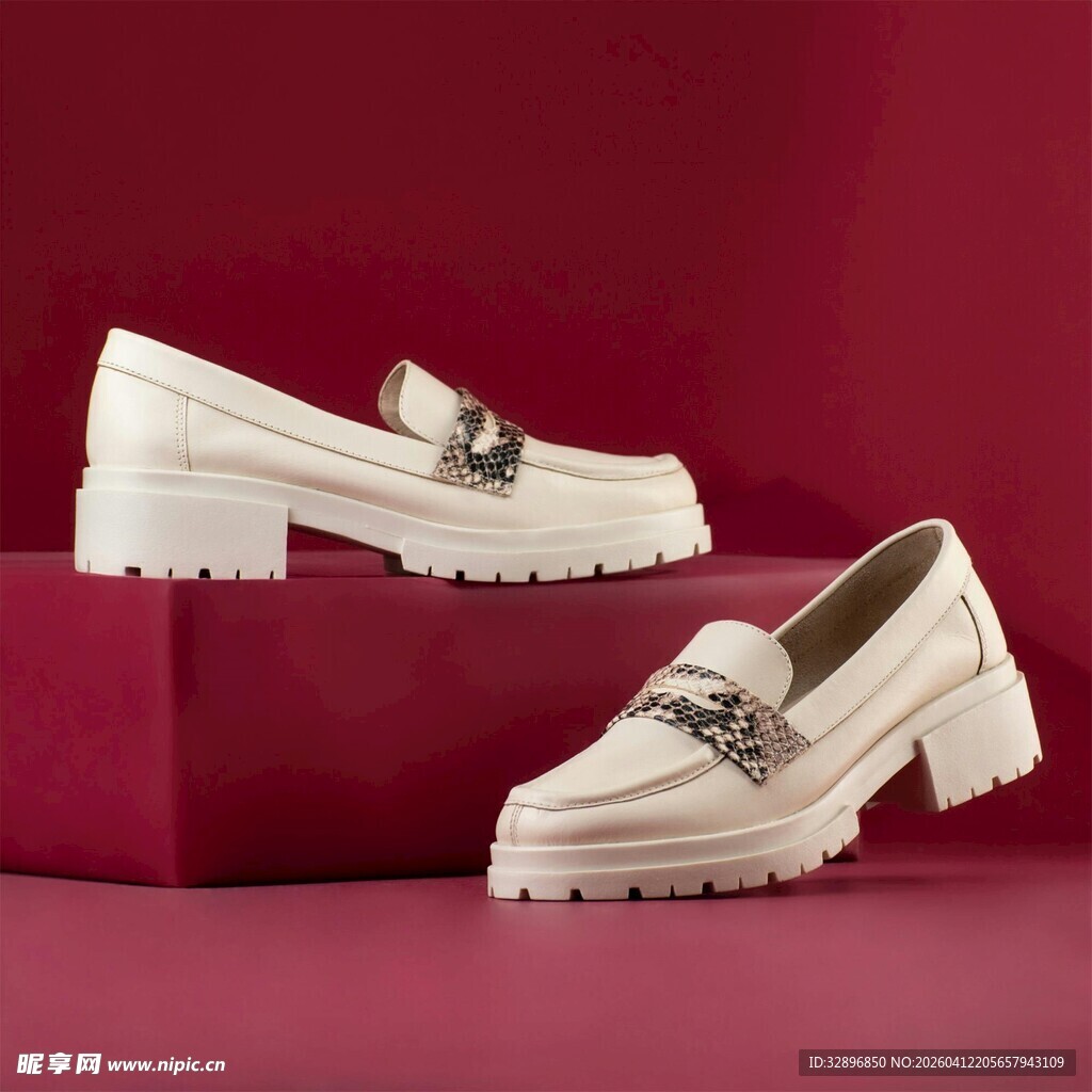 时尚厚底白色女士乐福鞋