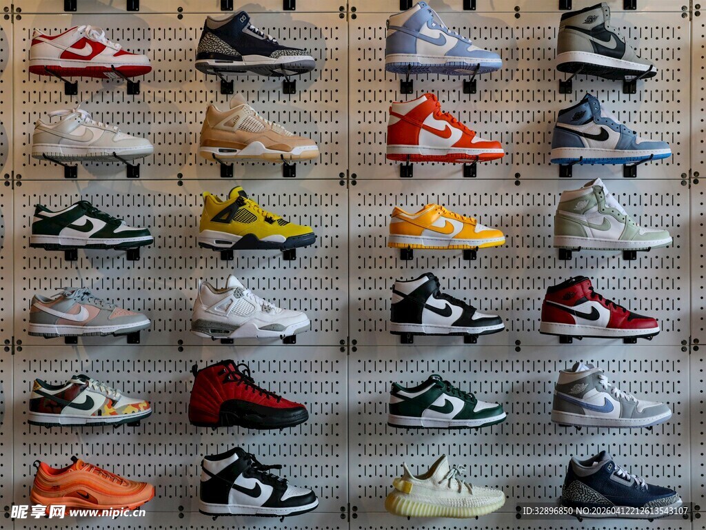 多样款式运动鞋陈列展示
