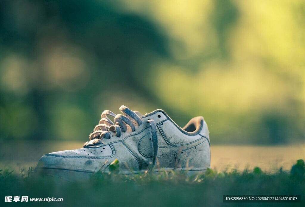草地上的复古运动鞋