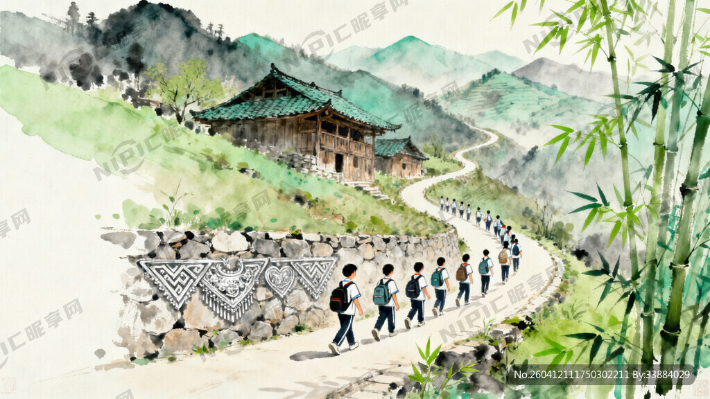 春天学生研学路上 远山