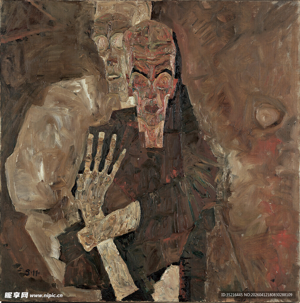 诡异骷髅与人物抽象画作