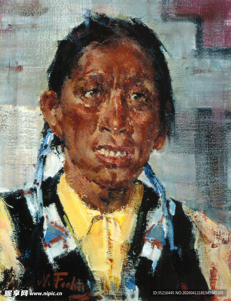 沧桑老人肖像油画