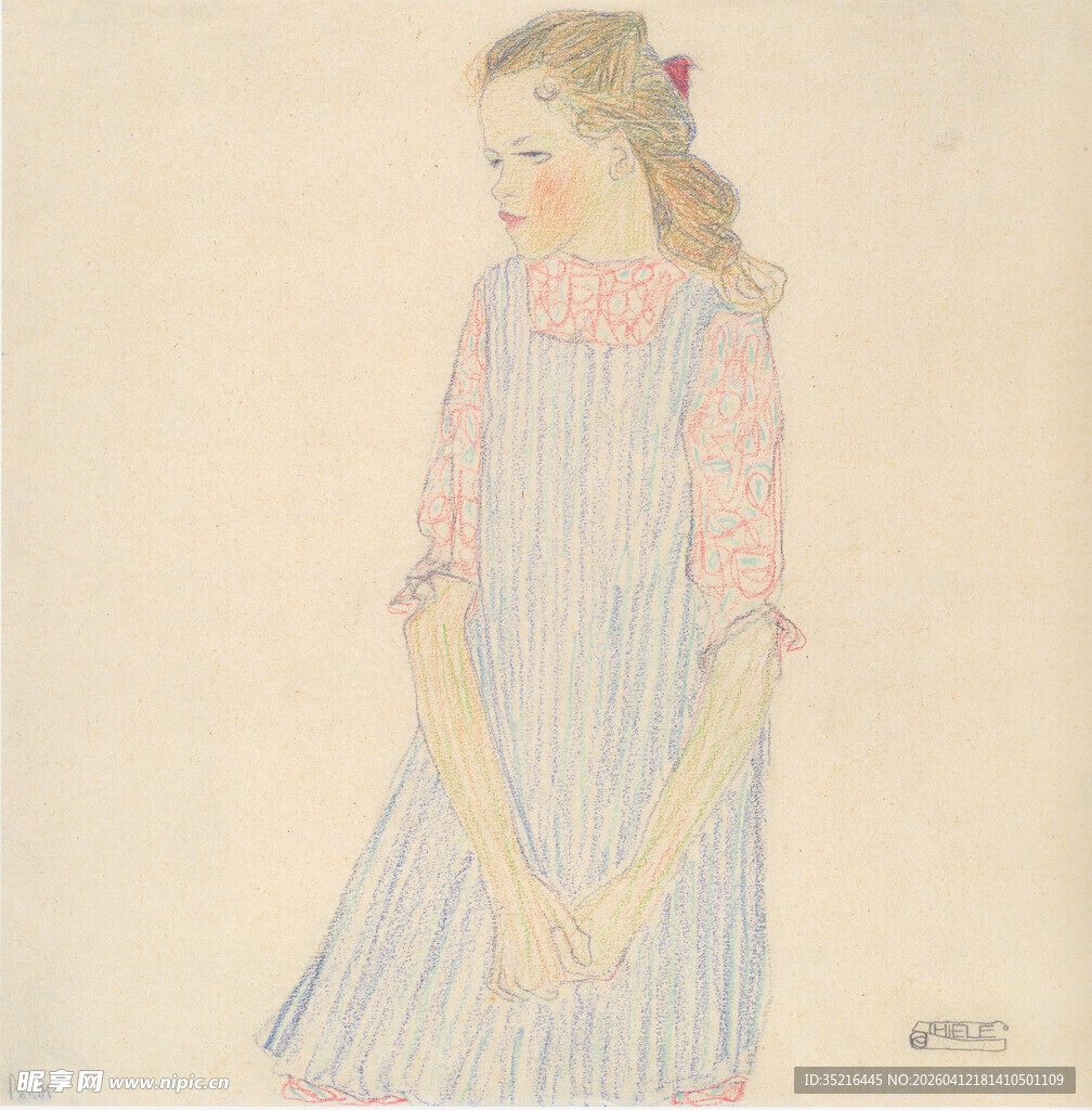 穿条纹裙的扎辫女孩