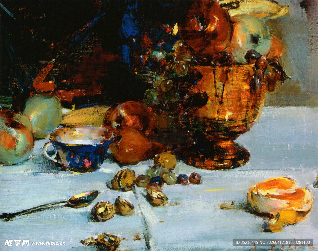古典静物油画中的精致茶具