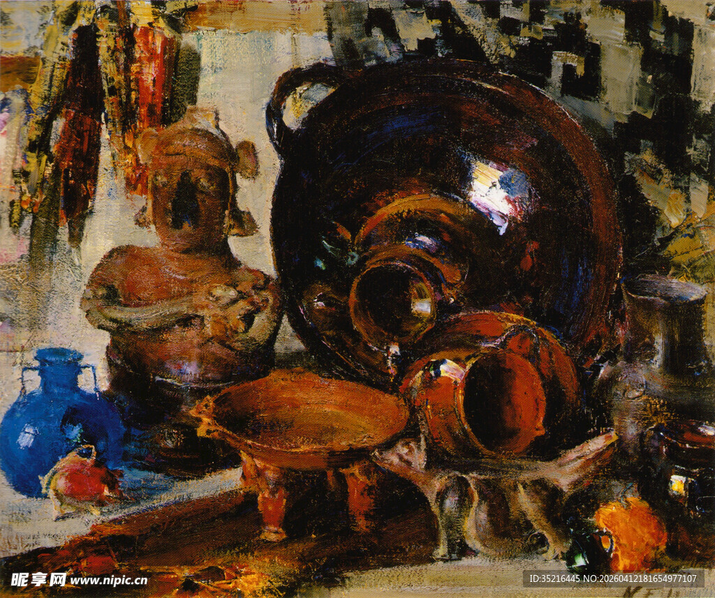 静物油画中的多彩器物