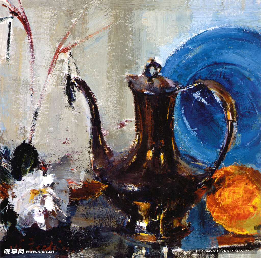 静物油画中的复古茶壶