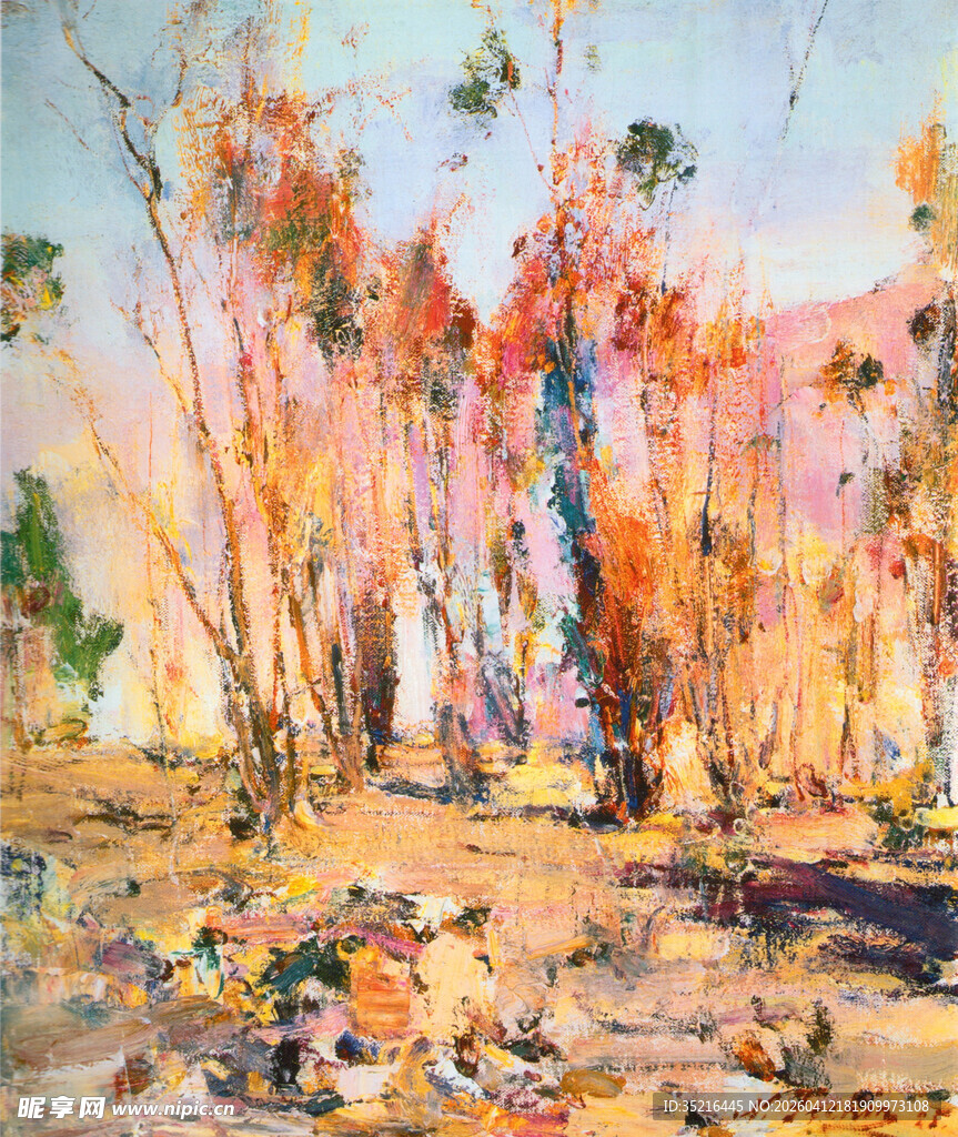 沙漠中的多彩棕榈树景观