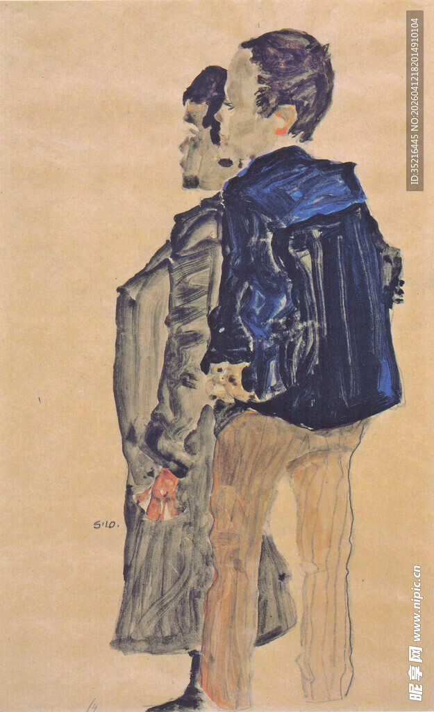 复古风格人物站立画作