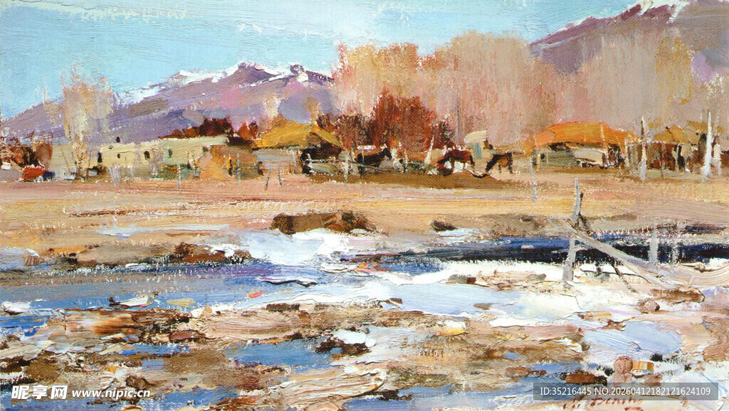秋日旷野山水风景画作