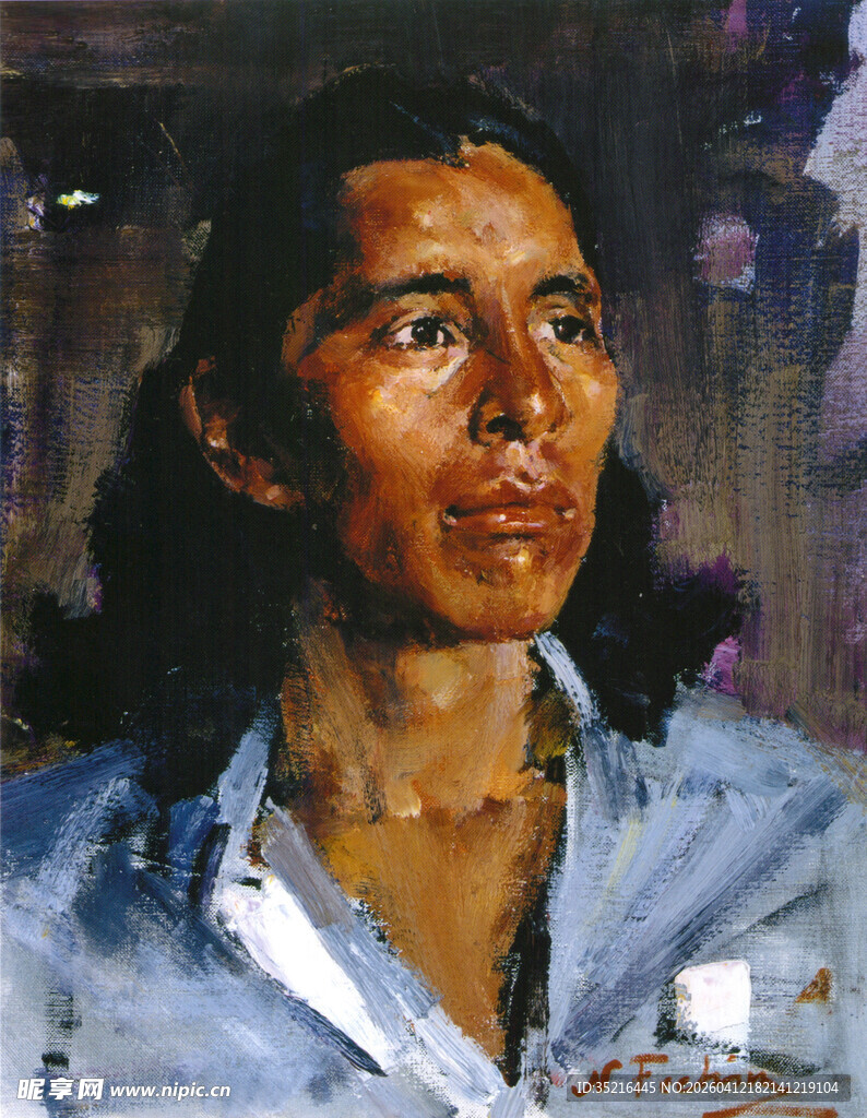 穿蓝衬衫的人物肖像画