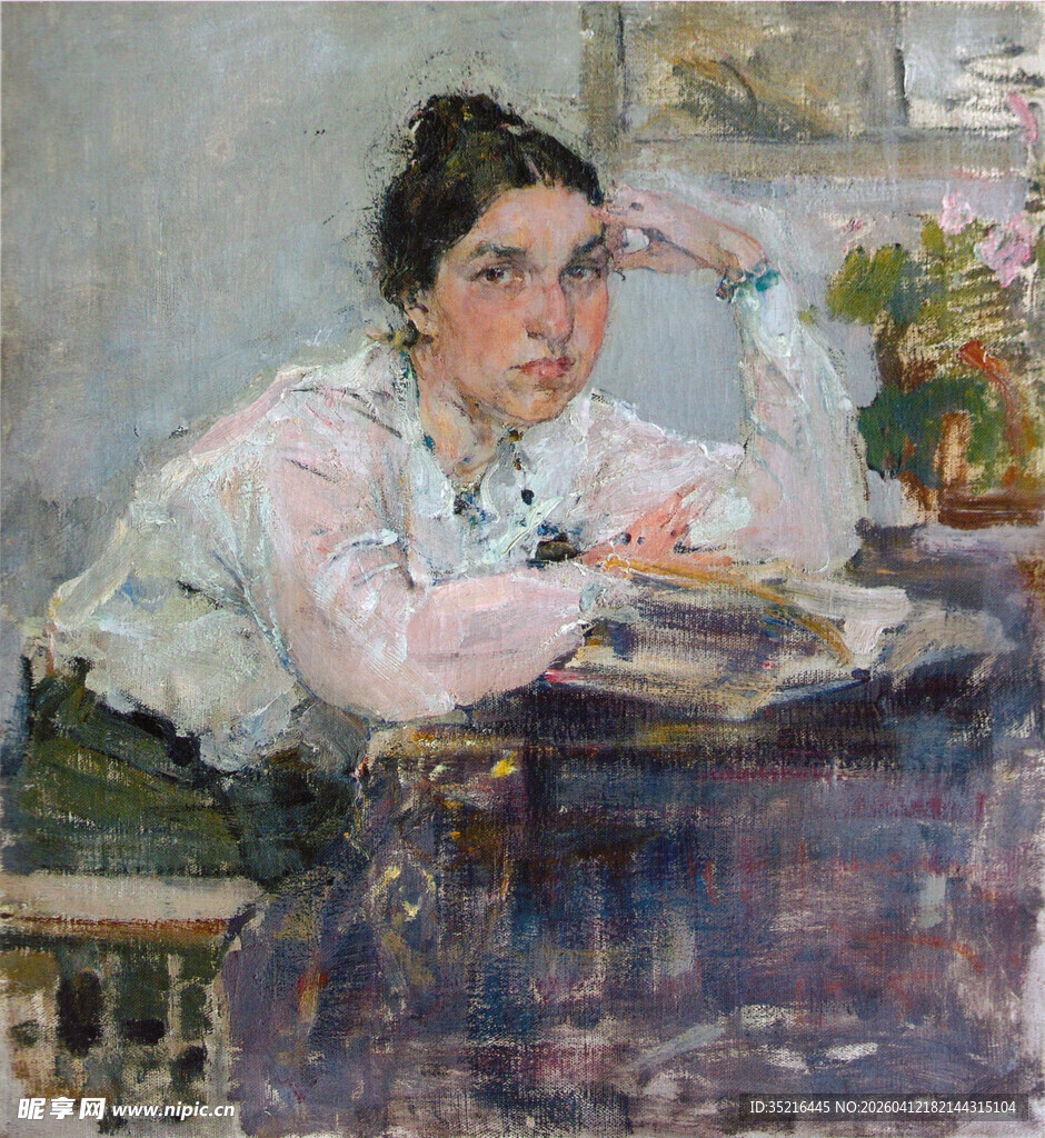 窗边沉思的女子