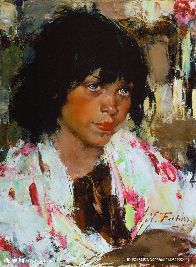 穿花衣的孩童油画肖像