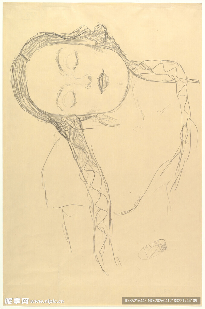女子闭眼侧躺素描画像