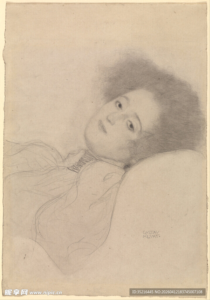 侧卧女子素描画像