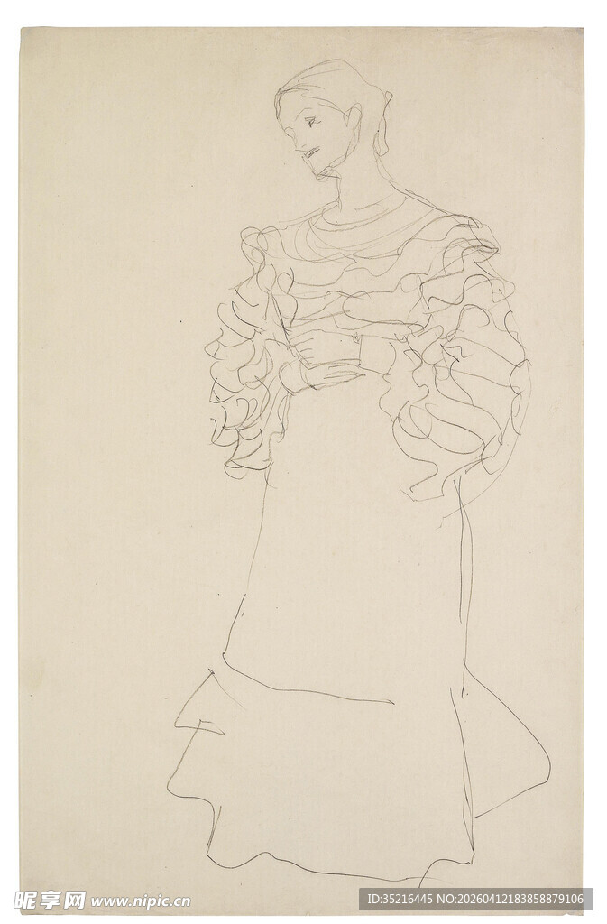 复古风格女性服饰素描