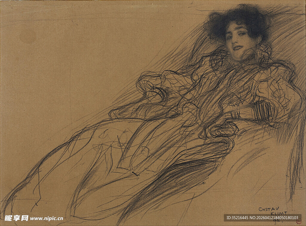 复古风格人物坐姿素描