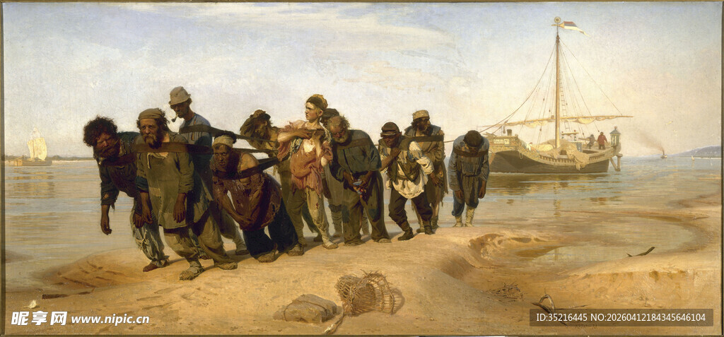 海边的人群与马匹景象