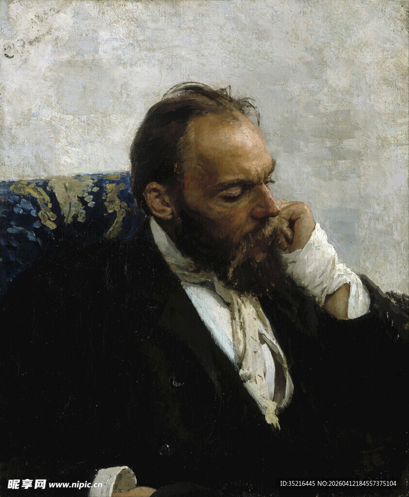 沉思的古典着装男子