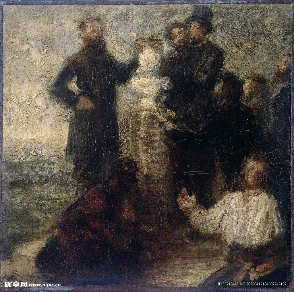 古典人物群像油画场景