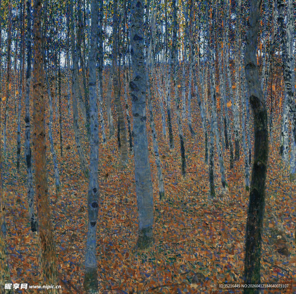 秋日白桦林落叶景致