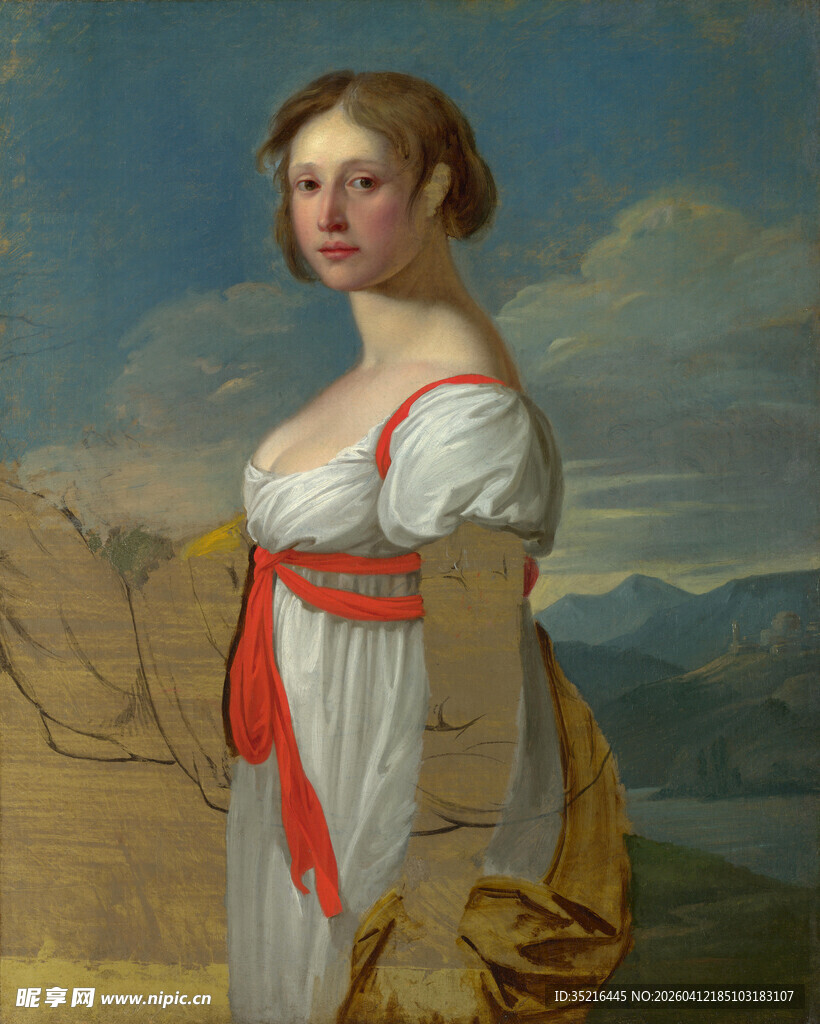 古典装扮持篮女子画像