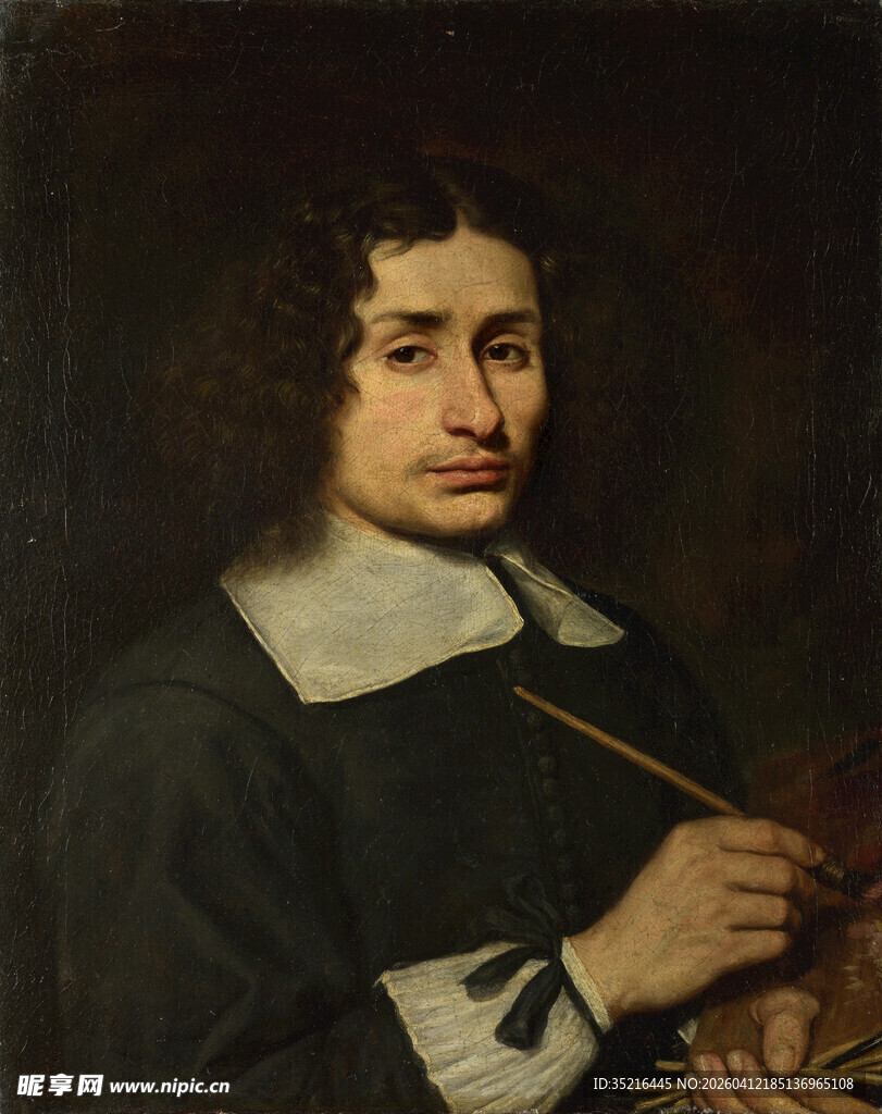 手持画笔的古典画家肖像