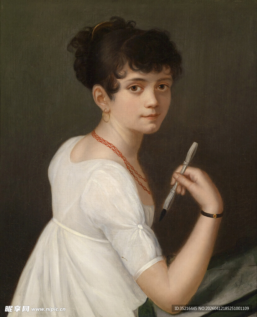 古典装扮女子持笔侧坐