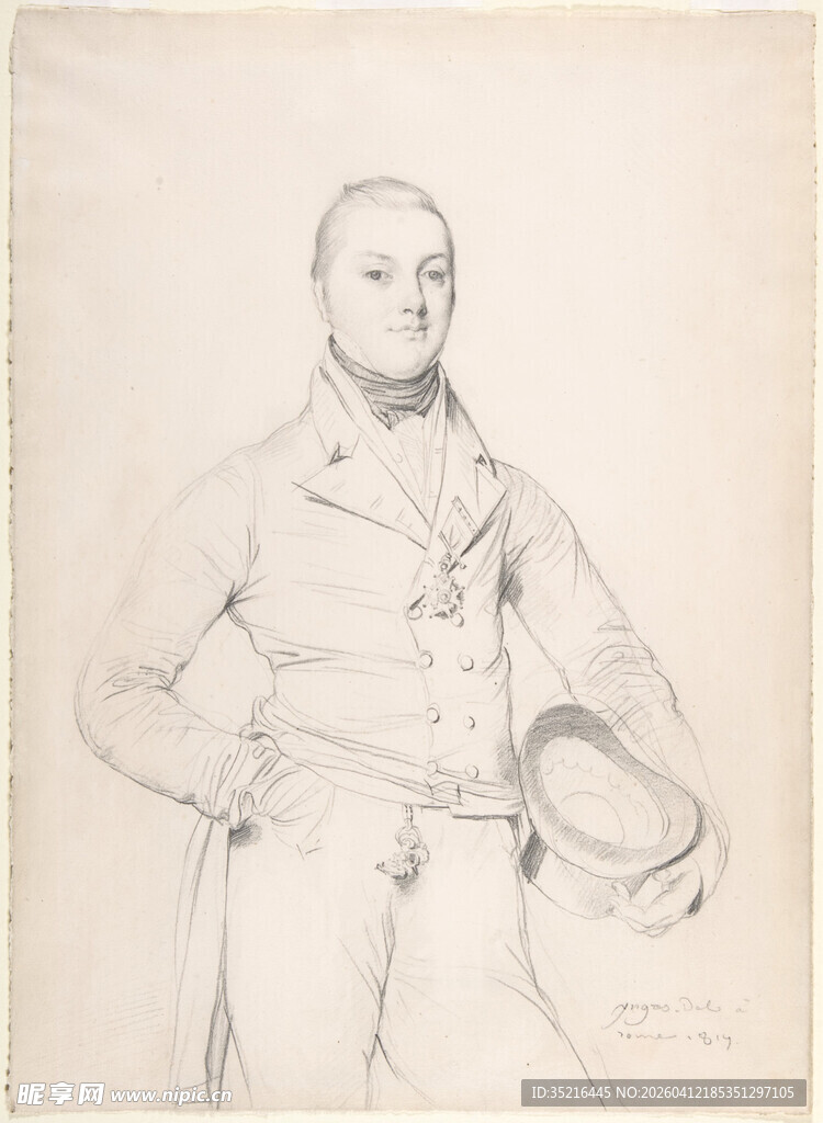 身着制服的男士素描像