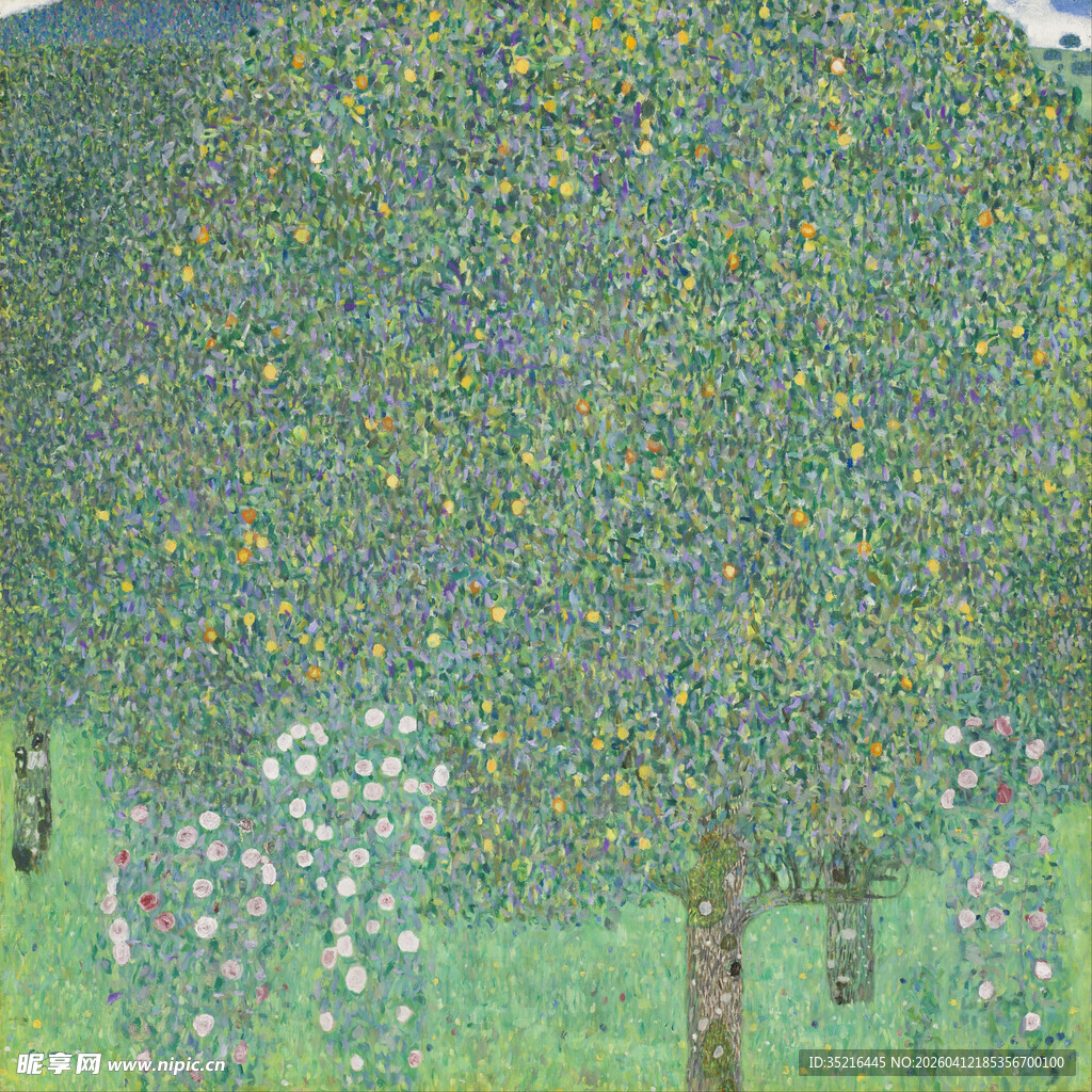 繁茂果树下的田园景象