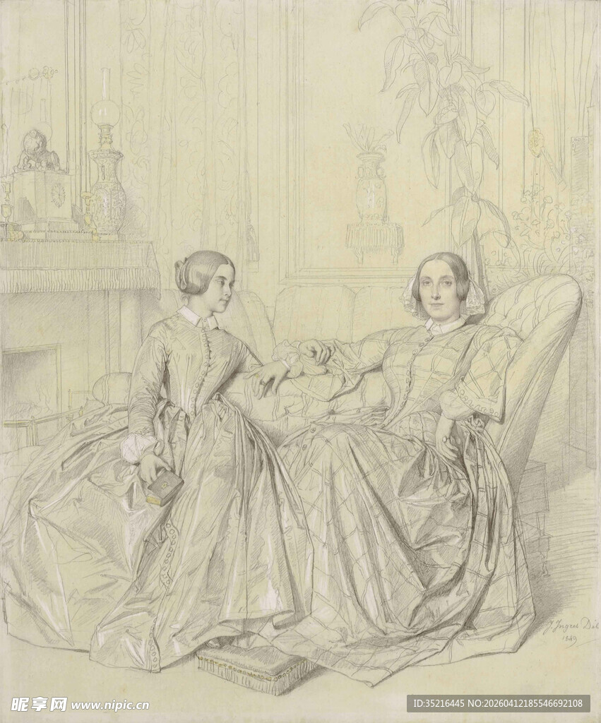 古典场景中两位优雅女性