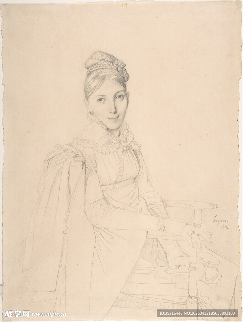 古典风格女性素描画像