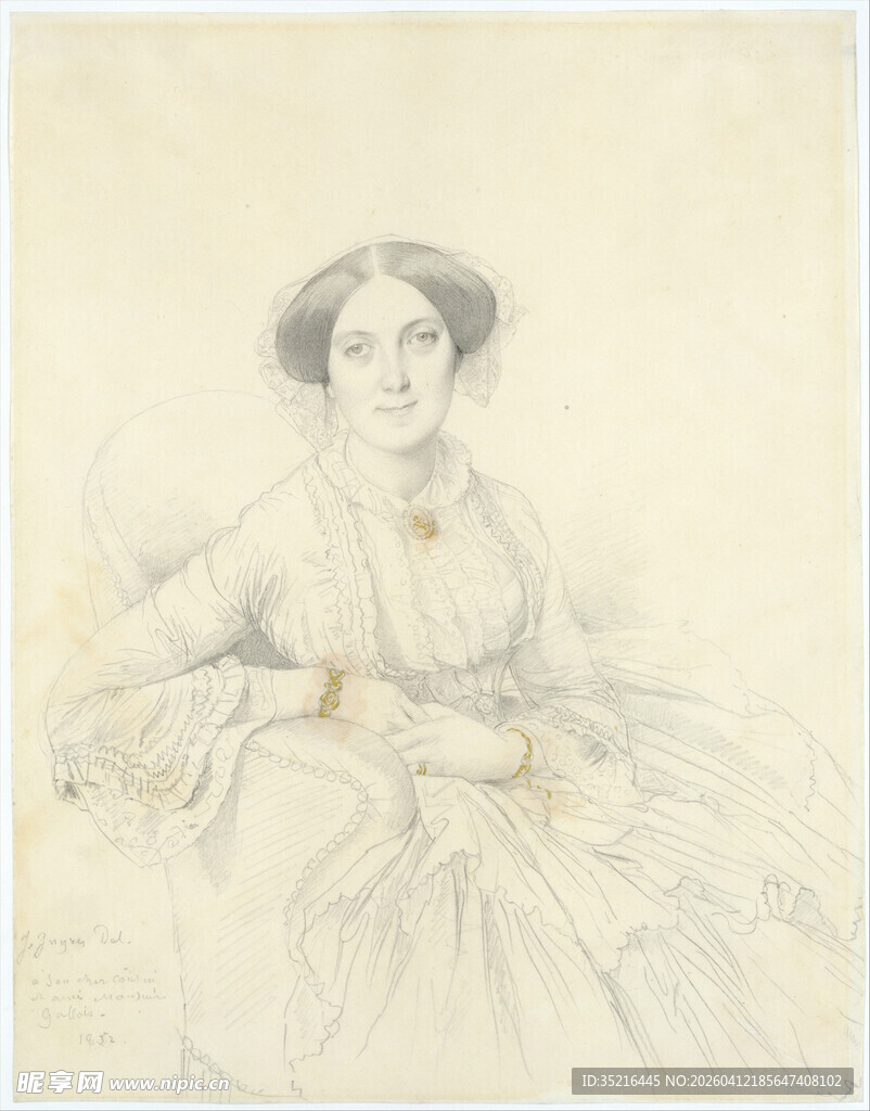 古典女性坐姿素描画像