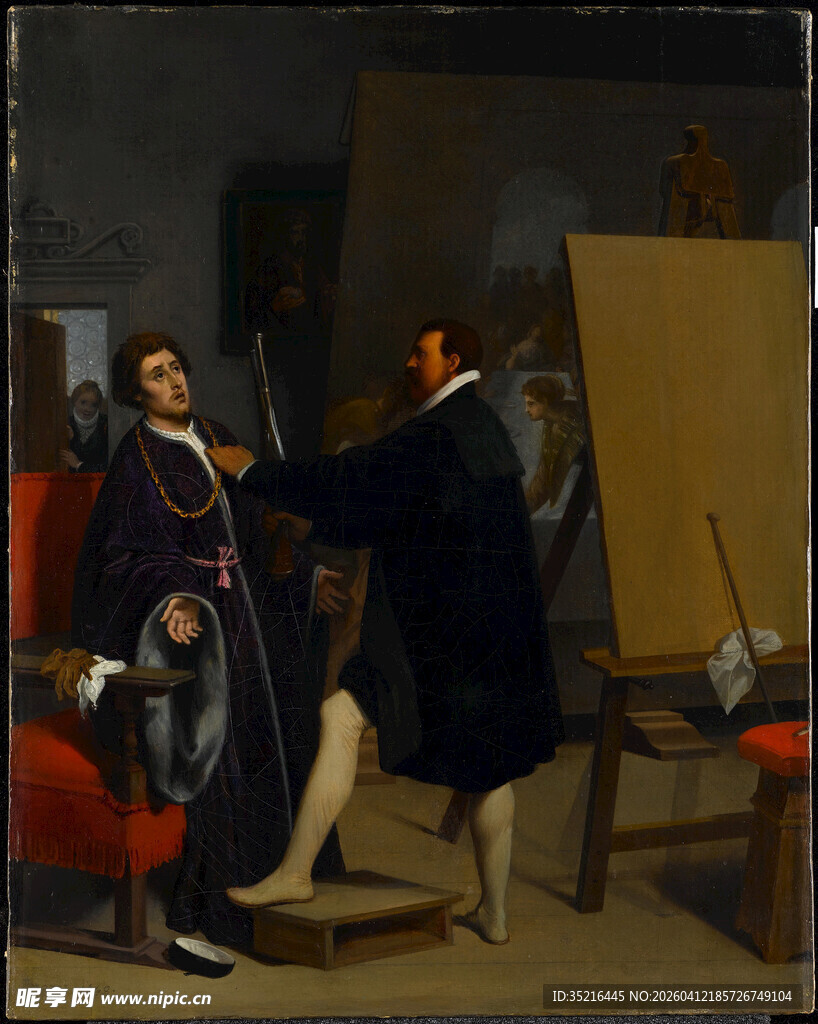 画室中的画家与模特交流