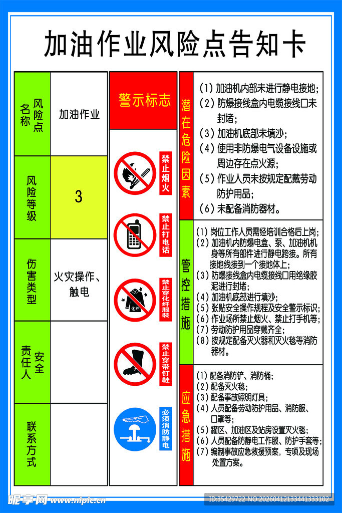 加油站作业风险告知卡