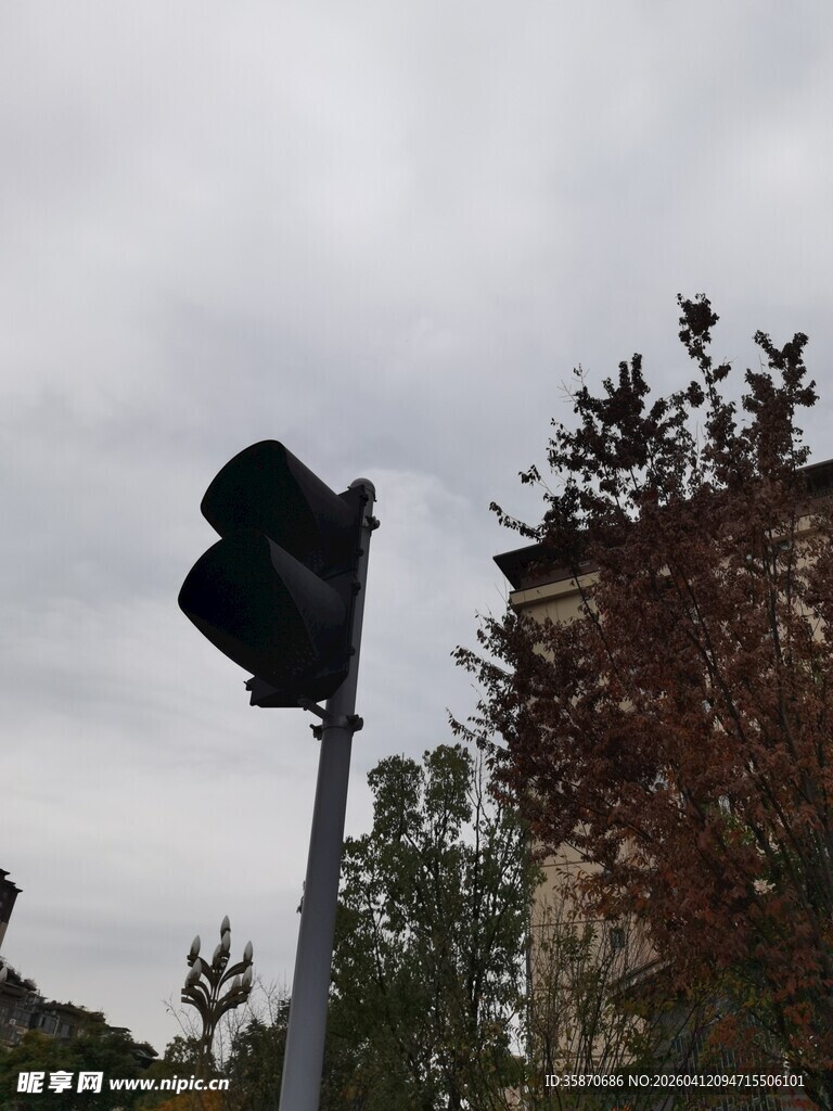 倾斜的交通信号灯