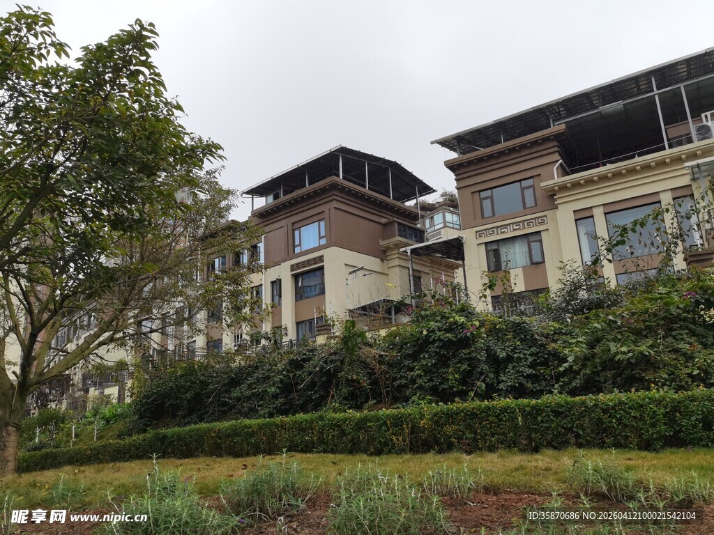 豪华别墅群与绿植景观