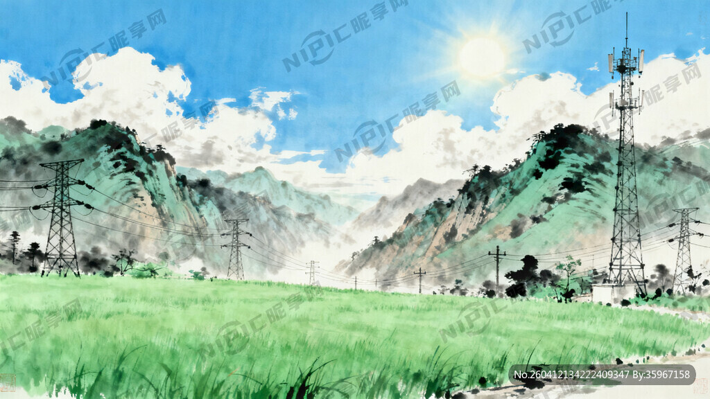 背景是蓝天白云 阳光明媚 山谷